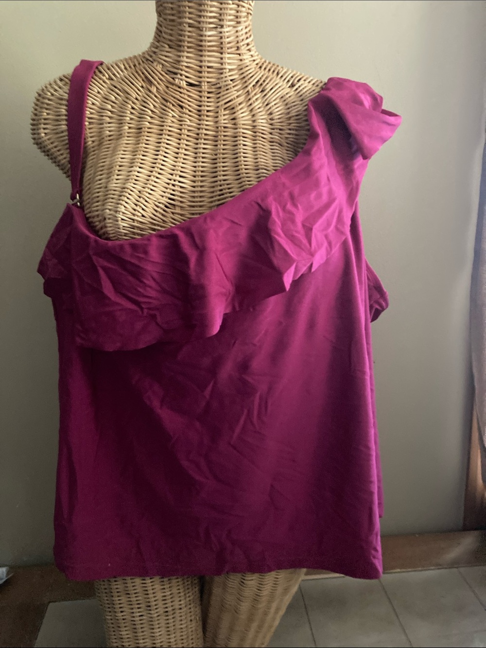 Fuchsia One-Shoulder Ruffle‎ Swim Top 3X